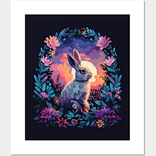 Bunny Magical Nature Purple Rabbit Breeds Lovers Spring Flowers Fairytale Rabbit Posters and Art